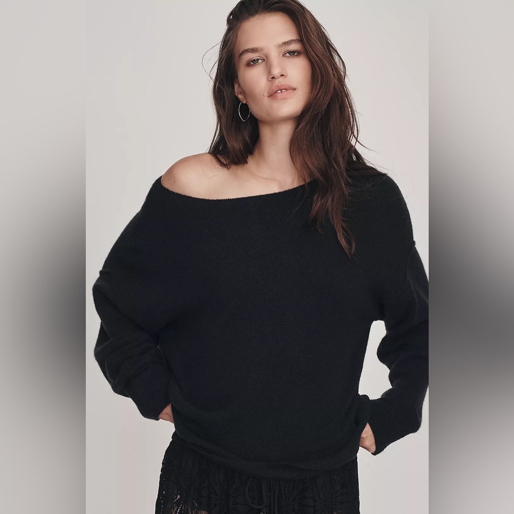 NWT! Anthropologie Haley Boat-Neck Wool Blend Sweater in Black - Size Small 🎆